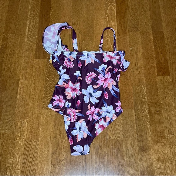 Kona Sol Floral Ruffle Shoulder One Piece Swimsuit Size 16W NWT - Picture 12 of 14